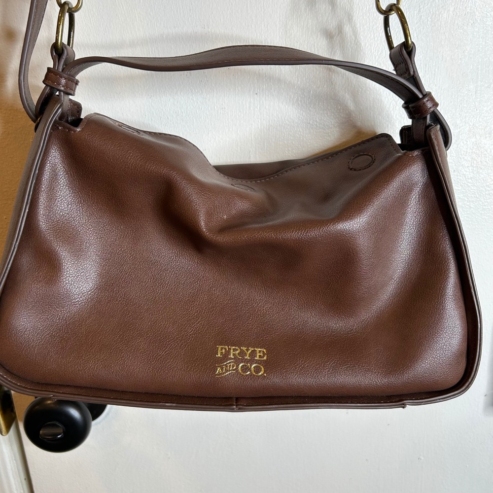 Frye and Co Brown Faux Leather Crossbody Handbag Slouchy Shoulder Bag